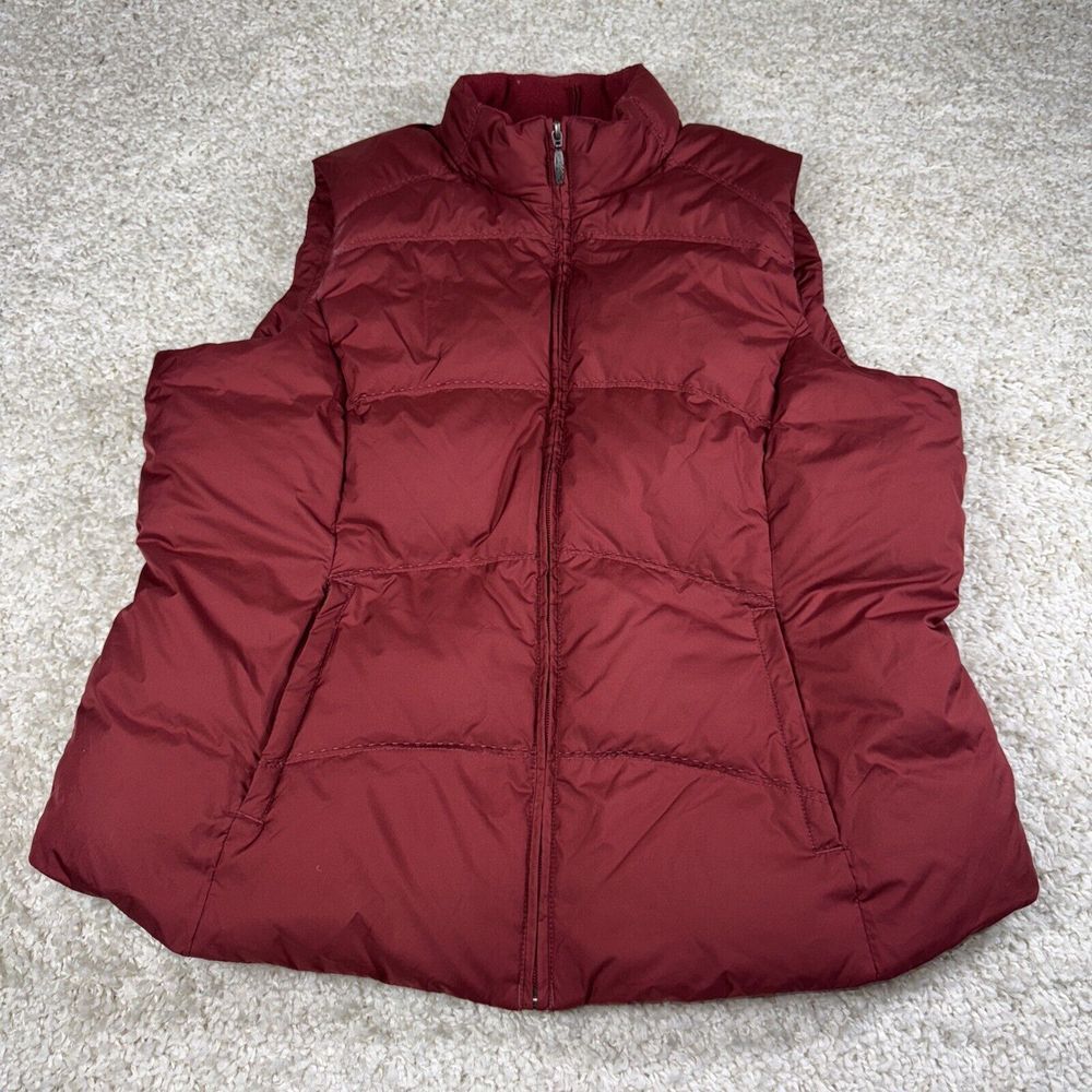 Eddie Bauer Puffer‎ Vest Women Sz XL Maroon Premium Goose Down Full Zip Quilted